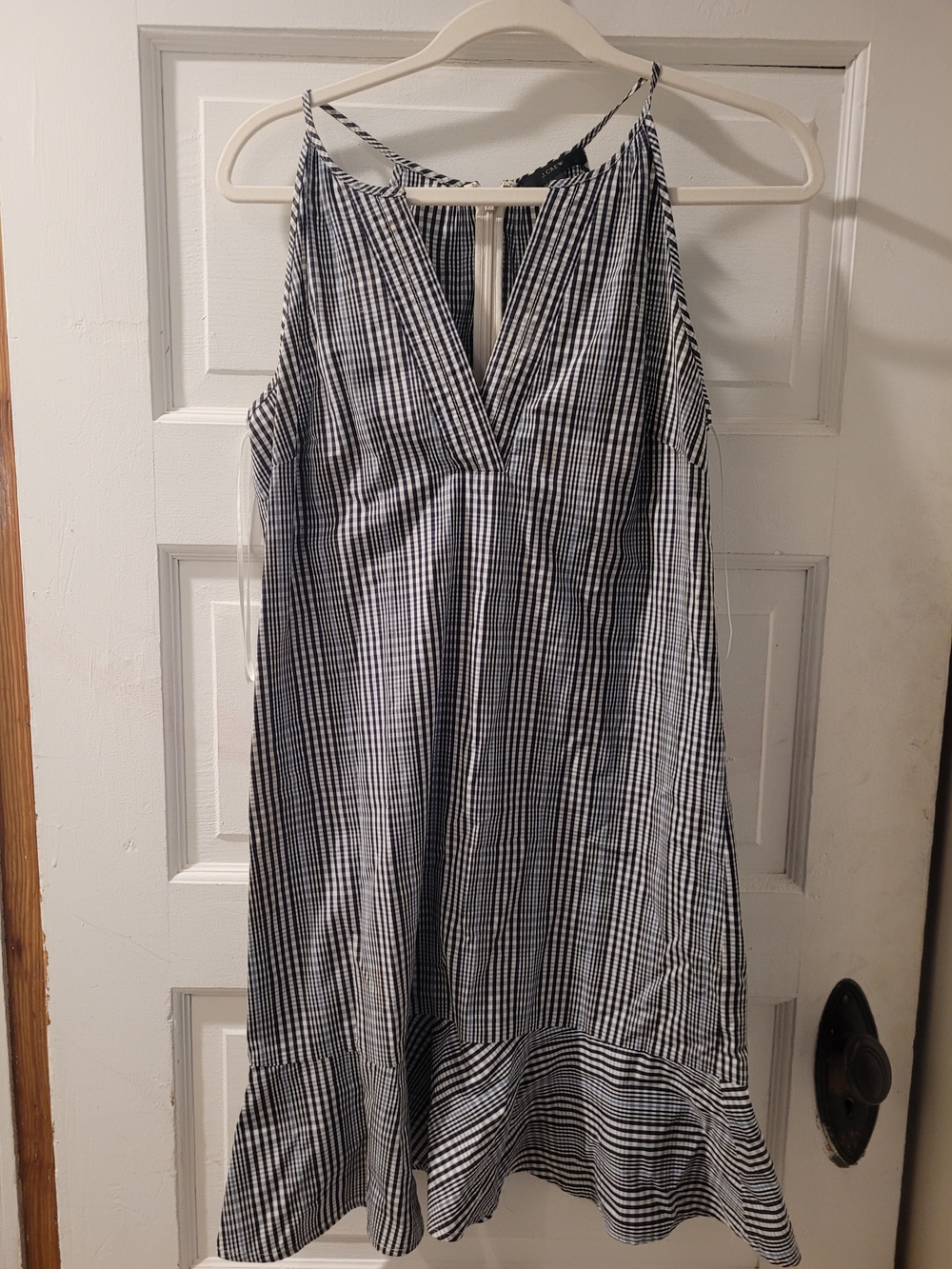 J. Crew Blue and White Gingham Spaghetti Strap Mini Dress